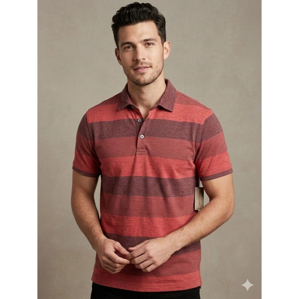 Banana Republic Men’s L Maroon Red Striped Polo Shirt Vintage Style Preppy Class